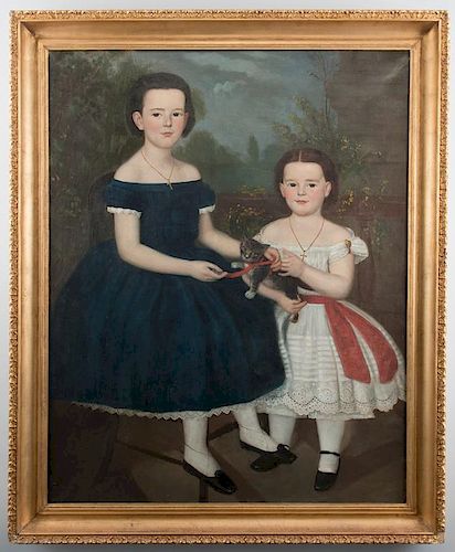 PORTRAIT OF 2 CHILDREN WITH KITTENOil 3886c4