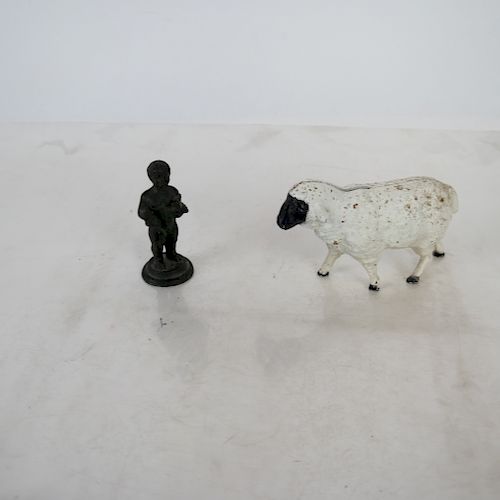 BRONZE MINIATURE SCULPTURE & A LAMB