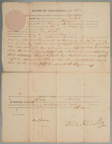 SAM HOUSTON SIGNED LAND GRANT  3886f0