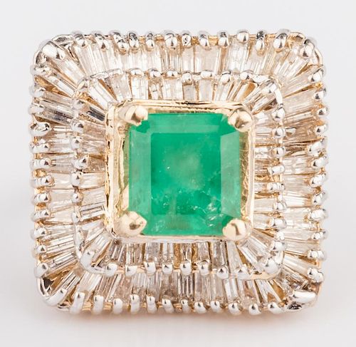 14K EMERALD & DIAMOND DINNER RING14K