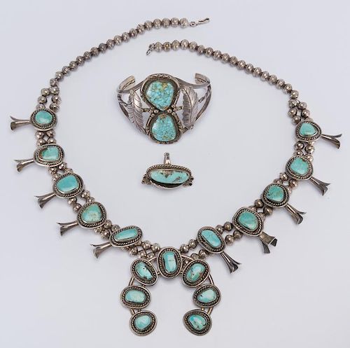 SET NAVAJO TURQUOISE SILVER JEWELRYThree