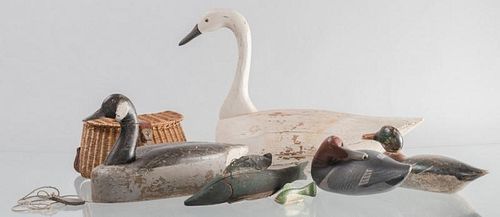 GROUP CARVED DECOYS & CREEL (7)1st