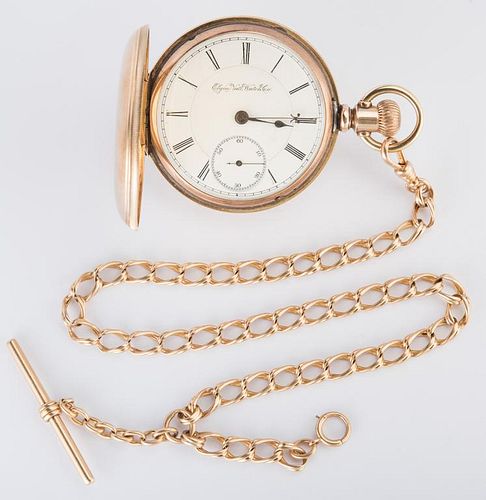 14K ELGIN POCKETWATCH, 10K CHAIN14K