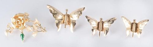 4 GOLD PINS INCL BUTTERFLIES1st 38892c