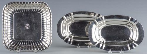 2 OVAL STERLING DISHES AND 1 SQUARE