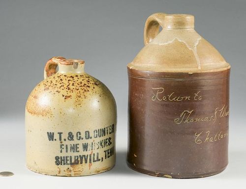 2 TN ADVERTISING WHISKEY POTTERY JUGS1st