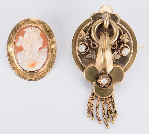 18K VICTORIAN BROOCH AND 10K CAMEO1st