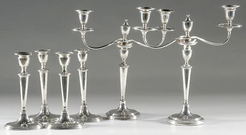 4 OLD SHEFFIELD PLATE CANDLESTICKS