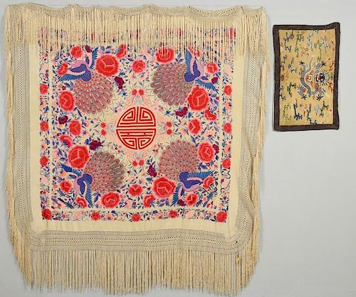 2 CHINESE SILK TEXTILES SHAWL 388b1d