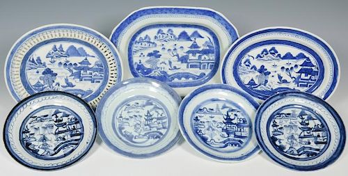 7 CHINESE BLUE & WHITE EXPORT CANTON