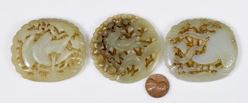 3 CHINESE CARVED JADE PLAQUESGroup