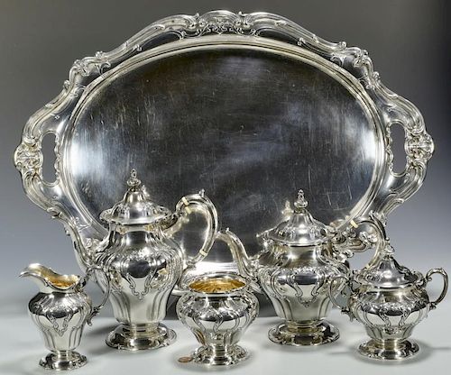 GORHAM CHANTILLY STERLING TRAY & TEA