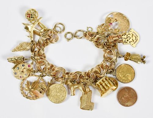 CHARM BRACELET, 22 GOLD CHARMSGold charm