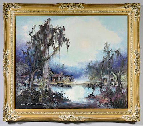 COLETTE HELDNER SWAMP SCENE OIL ON CANVASColette