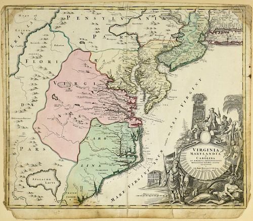 JOHANN BAPTIST HOMANN MAP OF VIRGINIA,