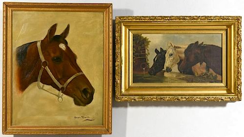 2 OIL ON CANVAS HORSE PAINTINGS, INCL.