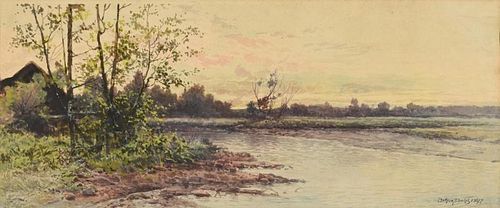 ARTHUR DIEHL WATERCOLOR OF WATERWAYArthur