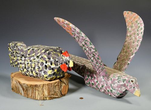 2 FOLK ART BIRDS, ATTRIB. HOMER GREENTwo