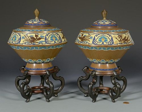 PR ASIAN CLOISONNE COVERED VASESPair 388f3a