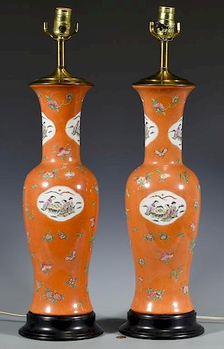 PR CHINESE EXPORT PORCELAIN VASES LAMPSPair 388f4c