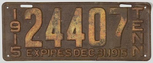 EARLY 1915 TENNESSEE LICENSE PLATEAn