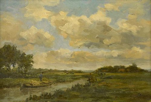 EUROPEAN OIL ON CANVAS RIVER LANDSCAPEEuropean,