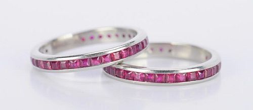 PAIR PLATINUM RUBY ETERNITY RINGSPair