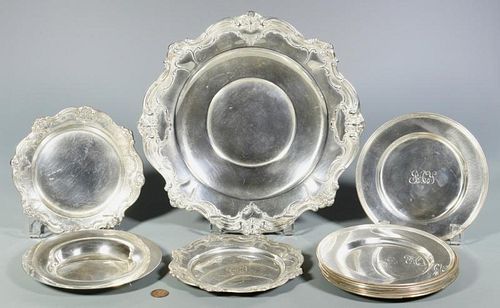 13 ASSORTED STERLING PLATES AND TRAYSEleven