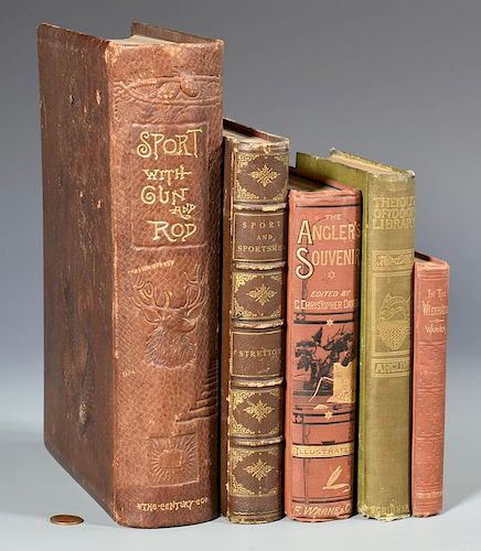 5 HUNTING AND FISHING BOOKS 19TH 38906c