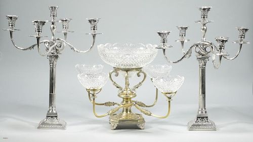 SHEFFIELD SILVERPLATED CANDELABRA AND