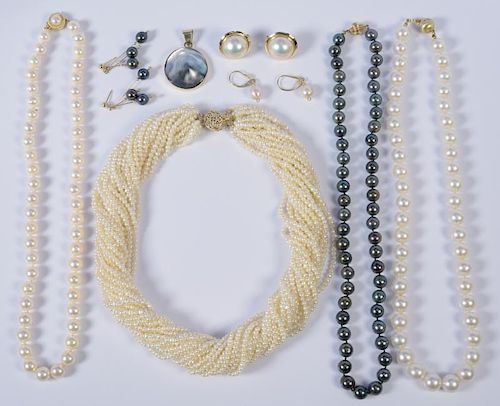 GROUP OF PEARL JEWELRY, 8 ITEMS1st