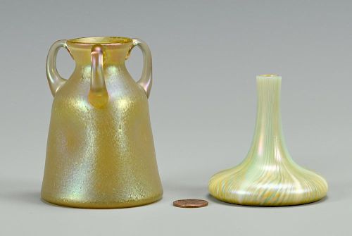 2 ART GLASS VASES QUEZAL PERSIAN 3890e3