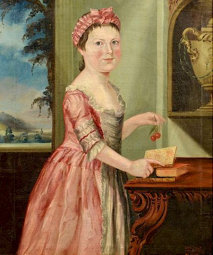 18TH C PORTRAIT OF A GIRL SIGNED18th 38911f