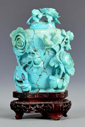 QING CARVED TURQUOISE SNUFF BOTTLELarge 38912e