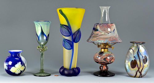 GROUP OF CONTEMP. SIGNED ART GLASS ITEMS,