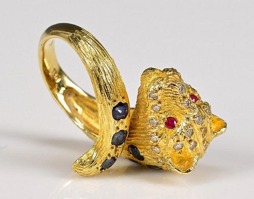 18K LEOPARD RING WITH STONES18K 38920a