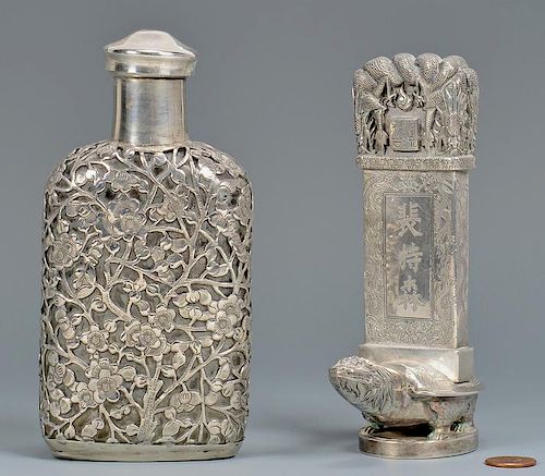 2 CHINESE EXPORT SILVER ITEMS,