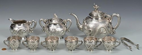 CHINESE EXPORT SILVER TEA SET,