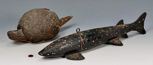 2 FOLK ART PAINTED FISHING DECOYS  389271