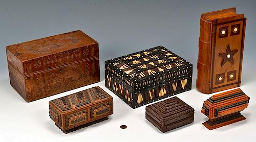 6 FOLK ART BOXES INCL TRAMP ART1st 38926f