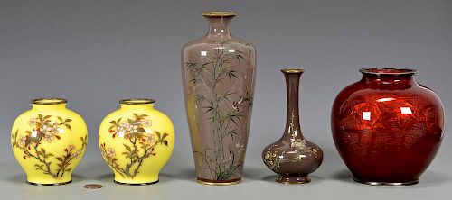 5 ASIAN CLOISONNE ENAMELED VASES1st