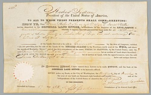 ANDREW JACKSON SIGNED OH LAND GRANTAndrew 3892f6