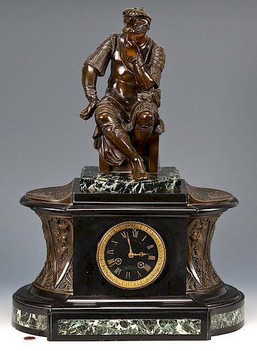 FRENCH BRONZE MARBLE MANTLE CLOCK19th 389326