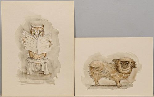 TWO WERNER WILDNER WATERCOLORS, DOG