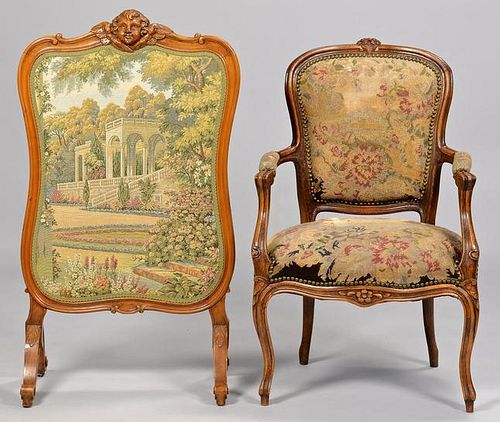 LOUIS XV STYLE FIRE SCREEN & ARMCHAIRFrench