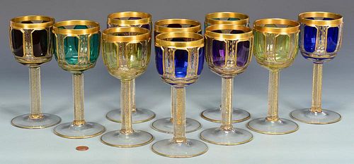 10 CZECH HANDBLOWN COLORED GOBLETSSet 389383