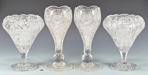 4 AMERICAN BRILLIANT CUT GLASS VASESFour