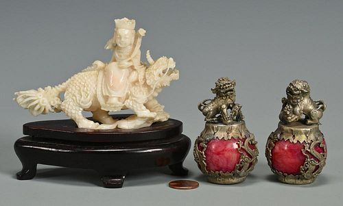 CORAL QUAN YIN PLUS DRAGON FIGURES 3893a1