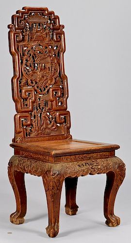 CHINESE CARVED HARDWOOD SIDE CHAIRChinese