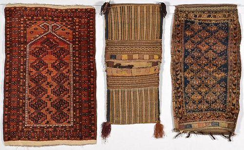 AFGHAN PRAYER RUG AND 2 BAGS1st 38945b